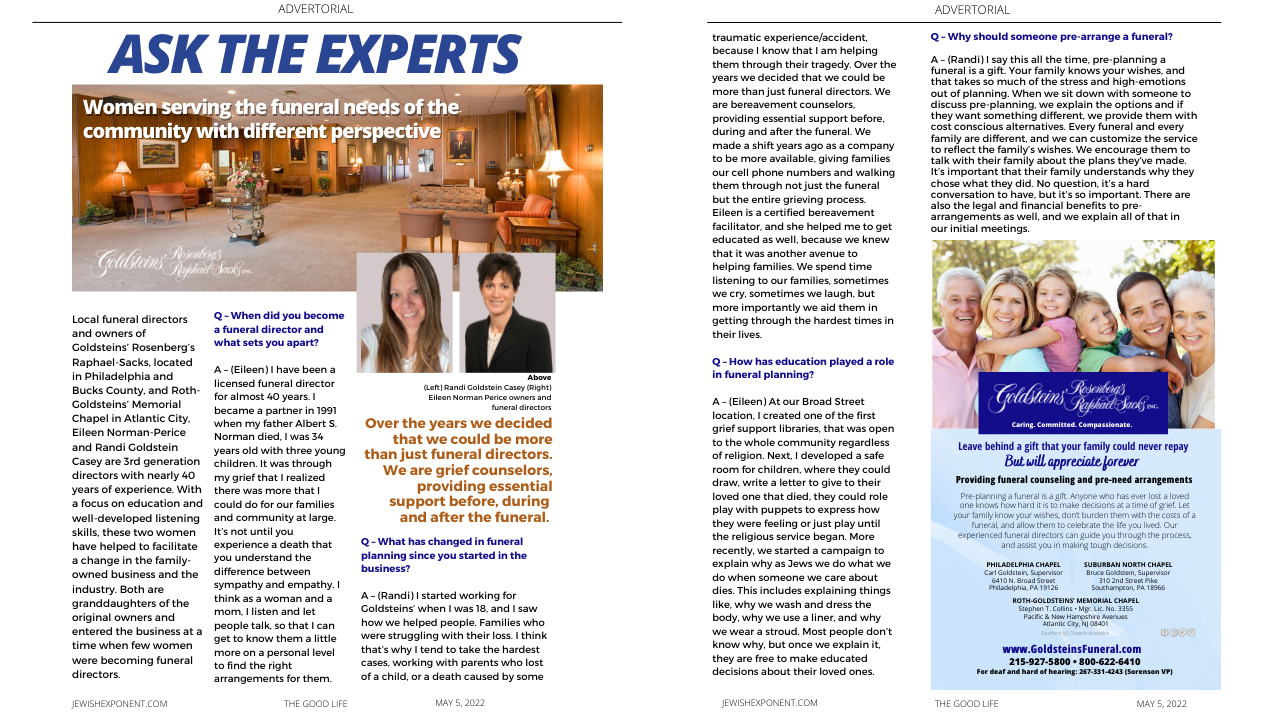 Goldsteins' Women Funeral Directors with New Perspective Article